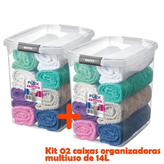 Imagem de Kit 2 Caixa Organizadora 14L Porta Roupas - Transparente