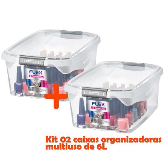 Imagem de Kit 2 Caixa Organizadora 6l Multiuso Tampa Porta Utensílios Closet Armário Gaveta - Sanremo