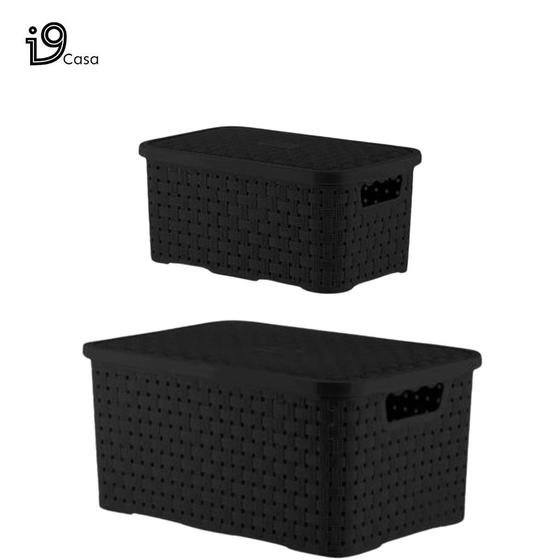 Imagem de Kit 2 Caixa Organizadora Rattan 4 e 10 Litros com Tampa Plástica Cesto Organizador 4 e 10L Várias Cores New Plastic