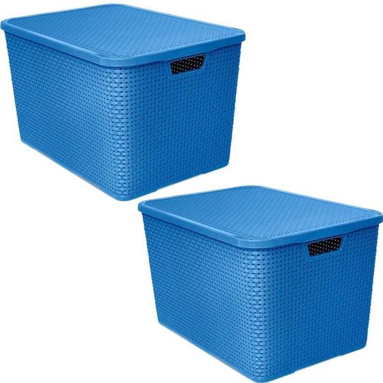 Imagem de Kit 2 Caixa Rattan Organizadora Multiuso Com Tampa 40L Azul