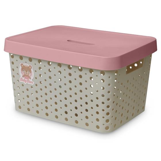 Imagem de Kit 2 Caixas Cesto Organizador Baby Bear Rosa Azul 17L Trama Rattan Infantil Quarto Criança - Usual