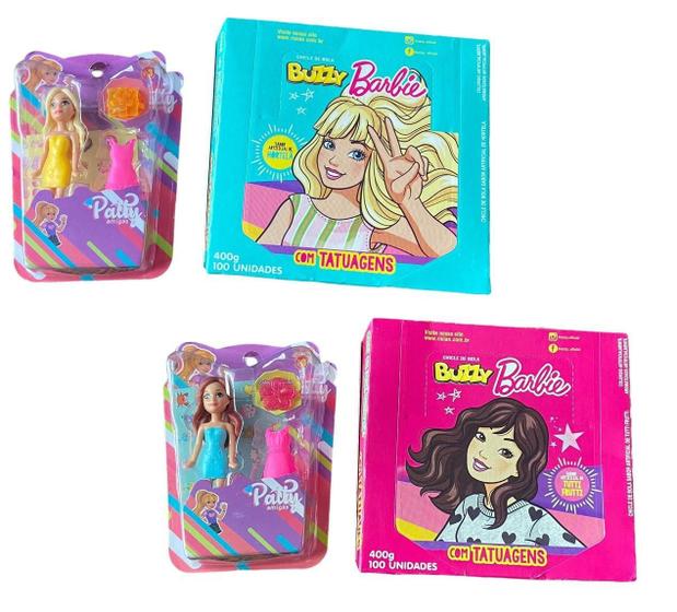 Imagem de Kit 2 Caixas Chiclete Barbie Com 100 Un + 2 Bonecas Patty