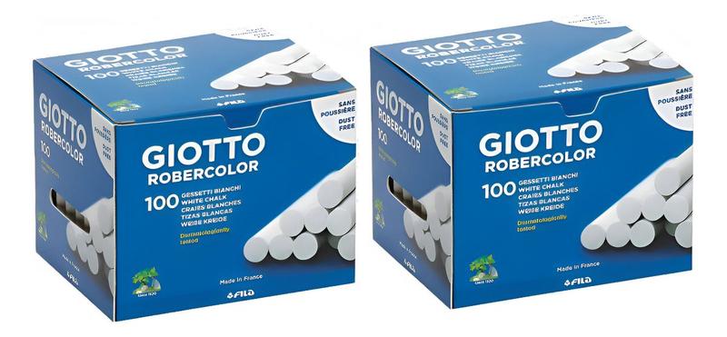 Kit 2 Caixas de Giz BRANCO Escolar Giotto Robercolor 100 Unidades - 538800 Menor preço em Kit 2 Caixas de Giz BRANCO Escolar Giotto Robercolor 100 Unidades - 538800