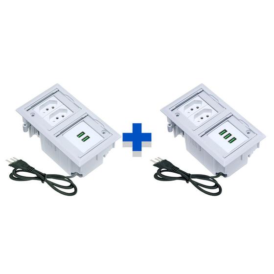 Imagem de Kit 2 Caixas De Tomadas 4 Blocos Com 2 Tomadas 20A 3USB 2USB