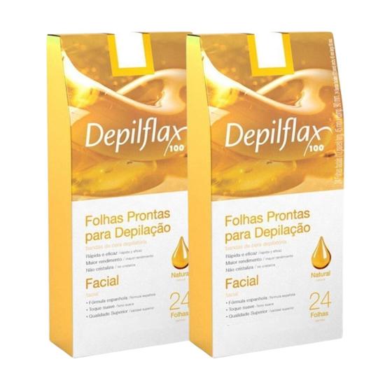 Imagem de Kit 2 Caixas Folhas Prontas Cera Depilatória Depilação Facial Depilflax Natural