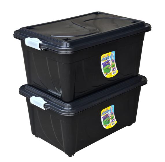Kit 2 Caixas Organizadora Multiuso 60 Litros Preta Tampa Rodinhas 60L Menor preço em Kit 2 Caixas Organizadora Multiuso 60 Litros Preta Tampa Rodinhas 60L