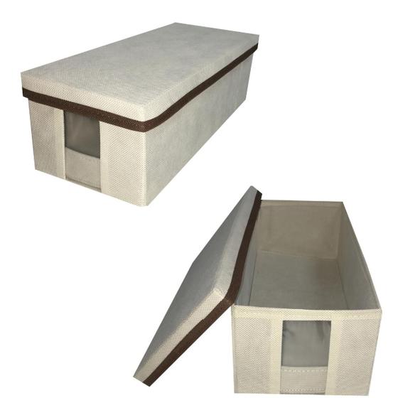 Imagem de Kit 2 Caixas Organizadora Sapato Com Tampa e Visor Dobravel Multiuso Clouset Guarda Roupa Pequena Linha Premium