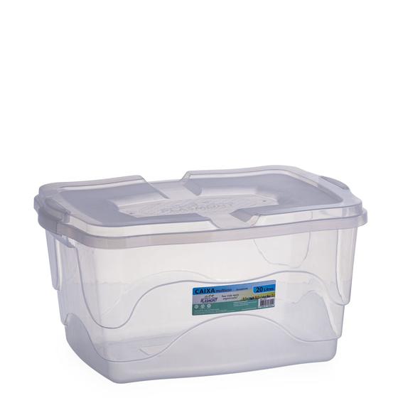 Kit 2 Caixas Organizadoras 20 Litros Plástica Transparente Resistente Reforçada Livros Roupas Menor preço em Kit 2 Caixas Organizadoras 20 Litros Plástica Transparente Resistente Reforçada Livros Roupas