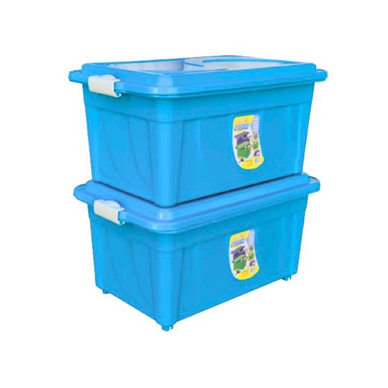 Kit 2 Caixas Organizadoras 60L Azul Com Tampa e Travas AGRAPLAST Menor preço em Kit 2 Caixas Organizadoras 60L Azul Com Tampa e Travas AGRAPLAST