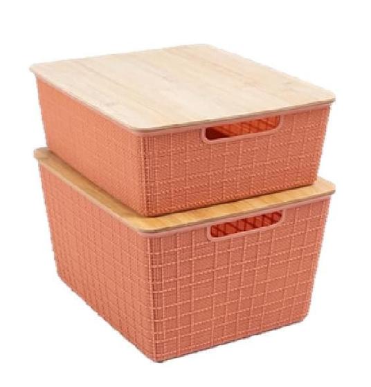 Imagem de Kit 2 Caixas Organizadoras com Tampa de Bambu 12L e 18L Terracota - Oikos