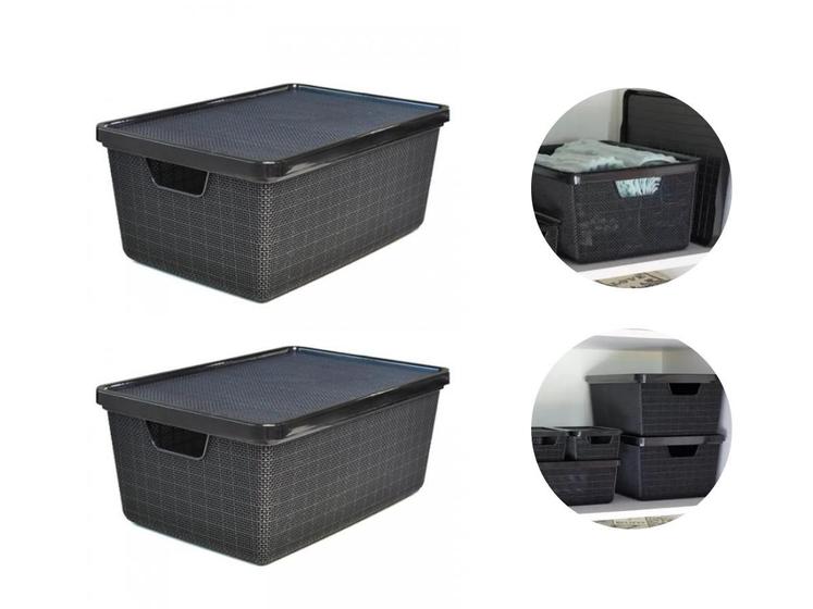 Imagem de Kit 2 caixas organizadoras multiuso jutta 16l preta