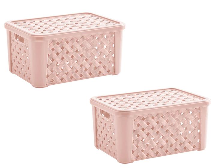 Imagem de Kit 2 Caixas Organizadoras RATTAN 5 litros C/Tampa 24x17x12cm Rosa 709 Paramount