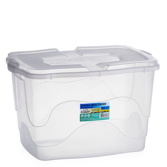 Imagem de Kit 2 Caixas Transparente P/ Armazenamento Multiuso C/ Trava