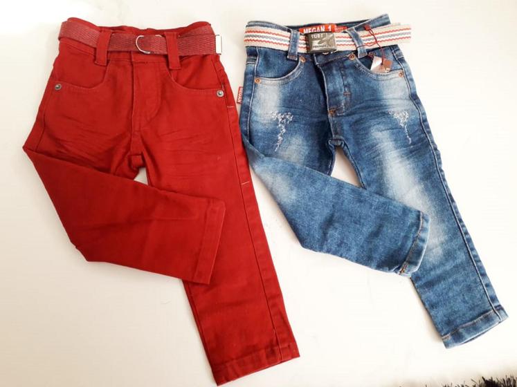 Imagem de Kit 2 Calça Jeans Bebê Infantil Festa Marsala azul   Tam1 ano