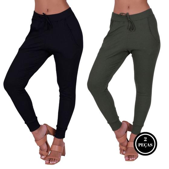 Imagem de Kit 2 Calça Jogger Canelada Inverno Feminina Comfy - KIT 2 CALÇA VERA