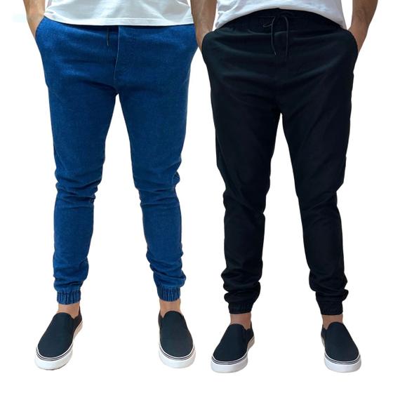 Imagem de Kit 2 Calça Jogger Masculina Jeans Sarja Com Punho Elástico