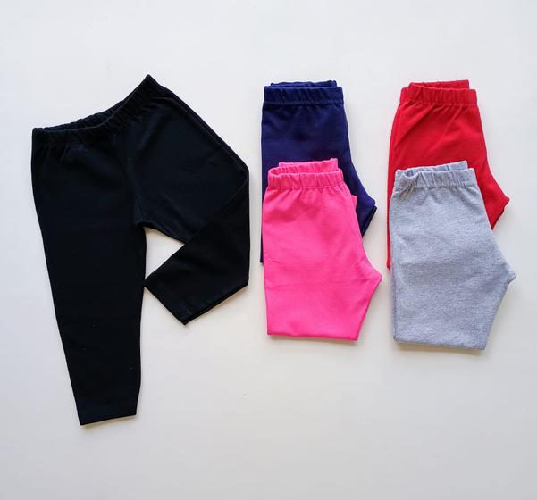 Imagem de Kit 2 Calça Legging Infantil Liso Bebê Criança Escolar Leg legue  Reforçada Suplex Menina Confortável resistente do 1 ao 8