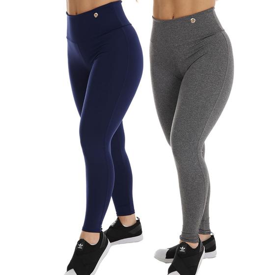 Imagem de Kit 2 Calça Legging Suplex Cós Alto Duplo Lisa Ilhós Feminina