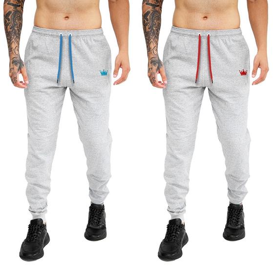 Imagem de kit 2 Calça Moletom Com Bolsos Cintura Com Elástico Coroa e Cordão