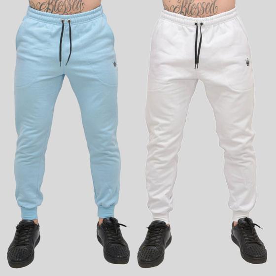 Imagem de Kit 2 Calça Moletom Masculina Skinny Slin Sport Coroa e Cordão