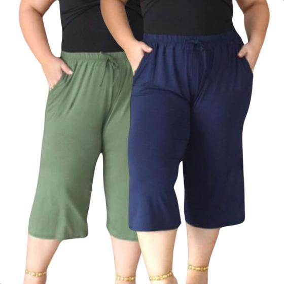 Imagem de Kit 2 Calça Plus Size Pantacourt Feminina Malha Viscolycra