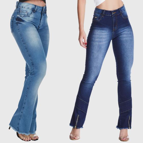 Imagem de Kit 2 Calças Flare Jeans HNO Jeans Petit Flare Azul-Azul Stonada