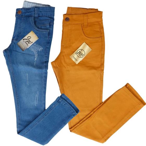 Imagem de Kit 2 calças Jeans e sarja masculina infanto juvenil 10 ao 16 menino