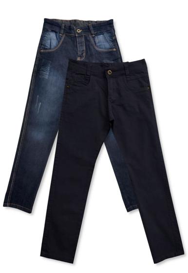 Imagem de Kit 2 Calças Jeans Juvenil Infantil Masculina Brim Atacado