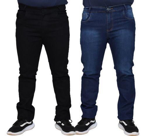 Imagem de Kit 2 Calças Jeans Lycra Masculina Plus Size Slim 100% Algodão Premium 