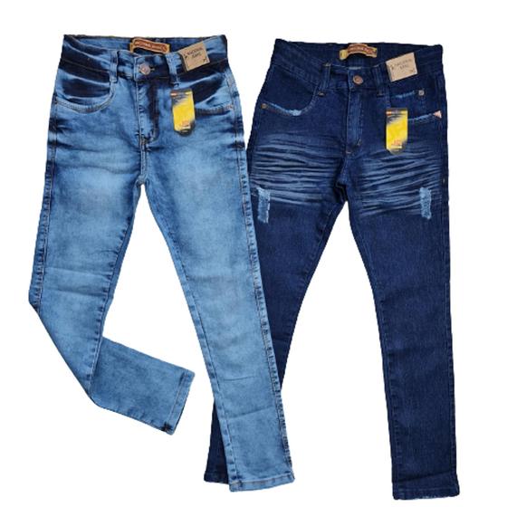 Imagem de kit 2 calças jeans masculina infantil menino com elastano Tam 10