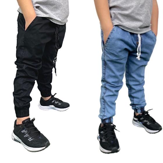 Imagem de Kit 2 Calças Jogger Bebê Infantil Juvenil- Calça jeans apertada da moda 