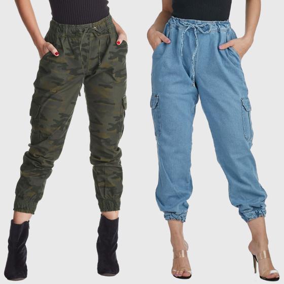 Calça Jeans Feminina CalÃ§a Camuflada Feminina Com Bolsos Calça