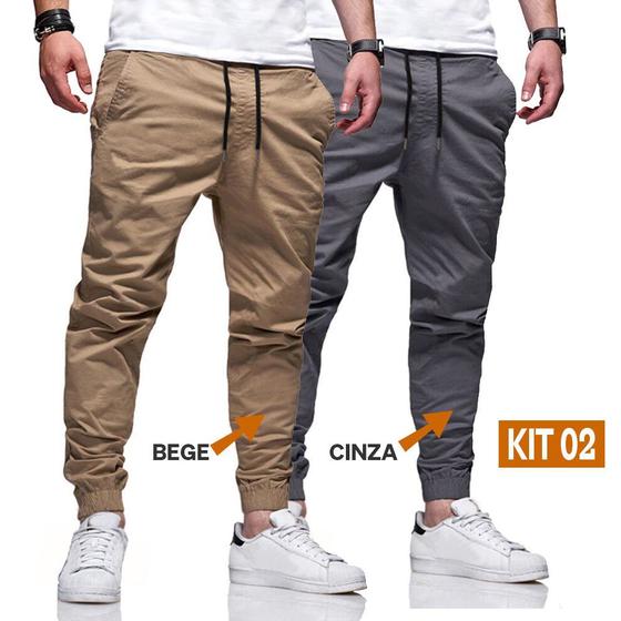 Kit 2 Calças Jogger Masculina Sarja Elástico Linha Premium Menor preço em Kit 2 Calças Jogger Masculina Sarja Elástico Linha Premium