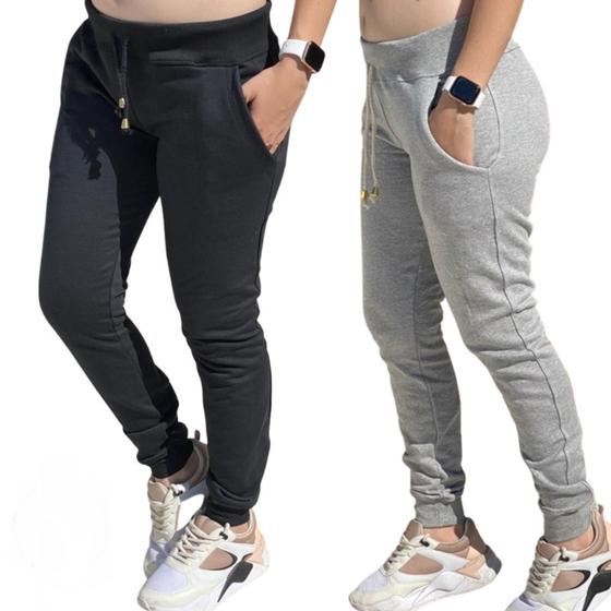 Imagem de Kit 2 Calças Moletom Feminina Jogger Promoção