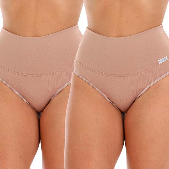 Imagem de Kit 2 Calcinha Cinta Fristyle Microfibra Bege Cós Alto Modeladora
