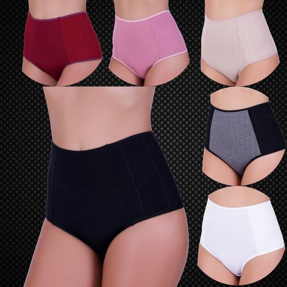 Imagem de kit 2 calcinha cintura alta pos parto conforto anti culote zero barriga não marca na roupa