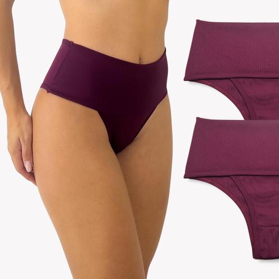 Imagem de Kit 2 Calcinha Feminina Modeladora Cós Alto Vinho Rupee