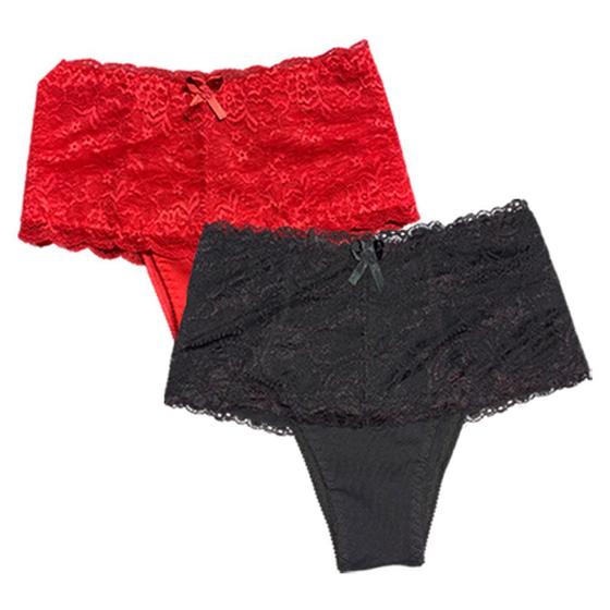 Imagem de Kit 2 Calcinhas Cintura Alta Fristyle Modeladora Com Renda Em Algodão Adulto