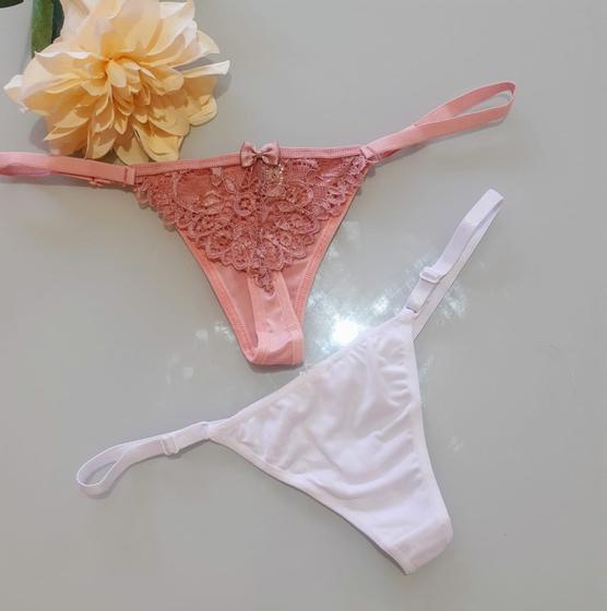 Imagem de Kit 2 Calcinhas Fio Dental Renda Com Regulagem Sex Sortidas. Tamanho Unico