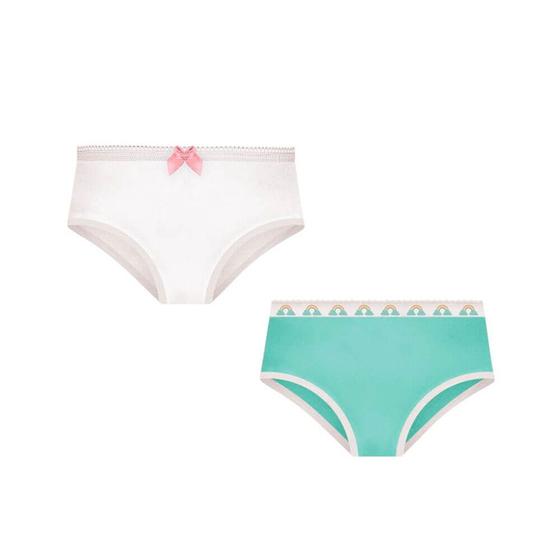 Imagem de Kit 2 Calcinhas Infantis 100% Algodão Selene 20650.001 Branco/Verde