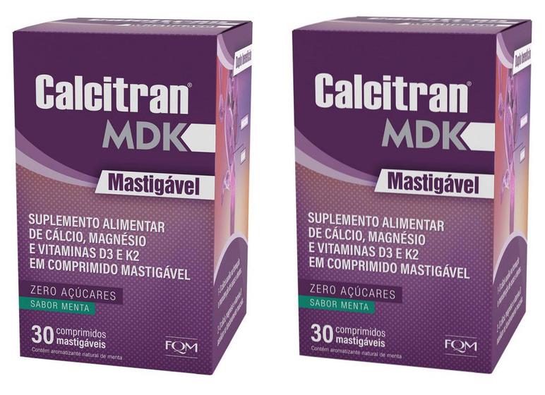 Imagem de Kit 2 Calcitran MDK Mastigável sabor Menta Cálcio + D3 e K2