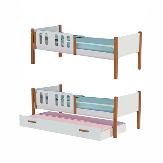 Imagem de Kit 2 Camas Solteiro Ônix com 1 Cama Auxiliar - Branco/mel - Divaloto Móveis