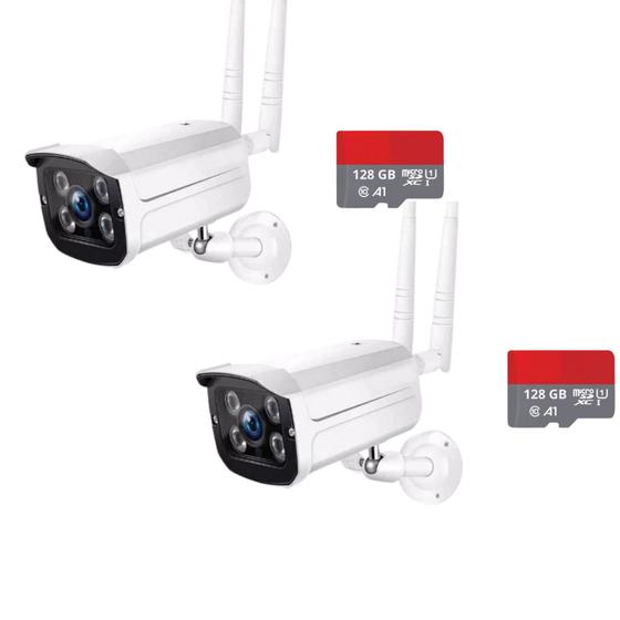 Imagem de Kit 2 Câmera De Segurança Ip Wifi Externa 2 Antenas + 2 Cartão 128gb