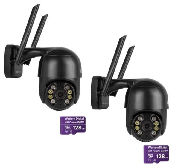 Imagem de Kit 2 Câmera Wi-Fi Auto Tracking IP66 Haiz HZ-A8B + 2 Cartões de Memória 128GB WD