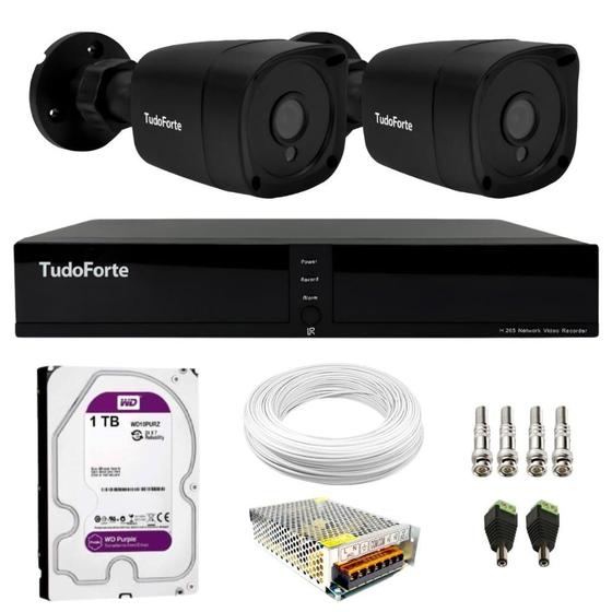 Imagem de Kit 2 Câmeras Bullet Black Tudo Forte TF 2020 B Full HD 1080p Visão Noturna 20M Proteção IP66 + DVR Tudo Forte TFHDX 3304 4 Canais + HD 1TB Purple