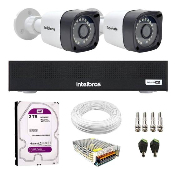 Imagem de Kit 2 Câmeras de Segurança Full HD 1080p 2MP Bullet 20 Metros Infravermelho Tudo Forte + Gravador Digital de vídeo Intelbras MHDX 1104-C + HD 2TB