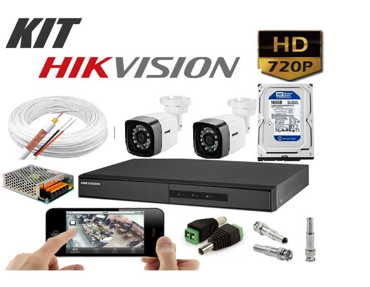 Imagem de Kit 2 Câmeras de Segurança HD 720p Com DVR 4 Canais Hikvision C/HD