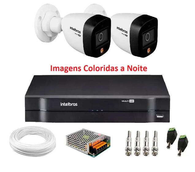 Imagem de Kit 2 Câmeras de Segurança Intelbras vhd 1220 B Color Full HD 1080p 20m Infra dvr mhdx 4ch