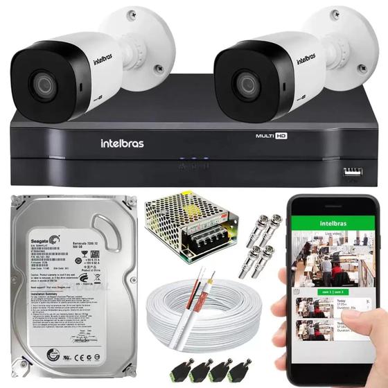 Imagem de Kit 2 cameras de segurança monitoramento intelbras Completo