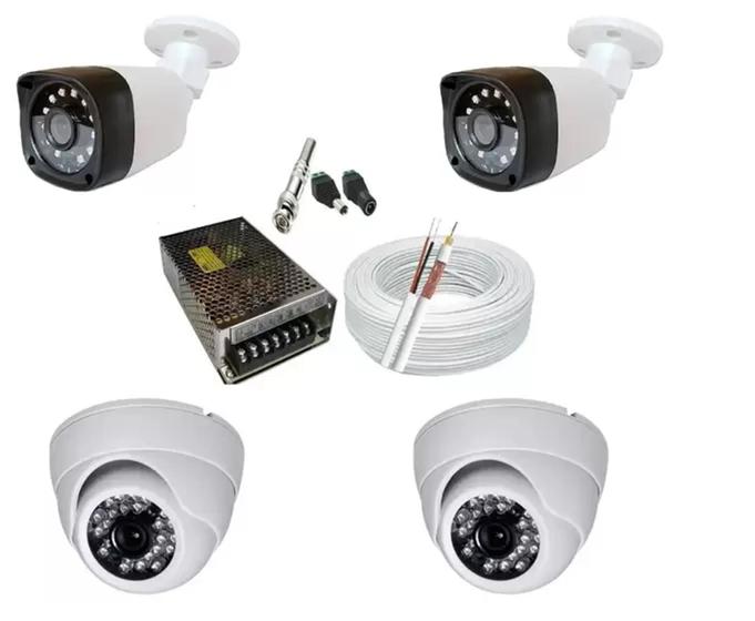 Imagem de Kit 2 Câmeras Dome interna e 2 Câmeras Bullet externa Infra vermelho Hd c/ Acessórios